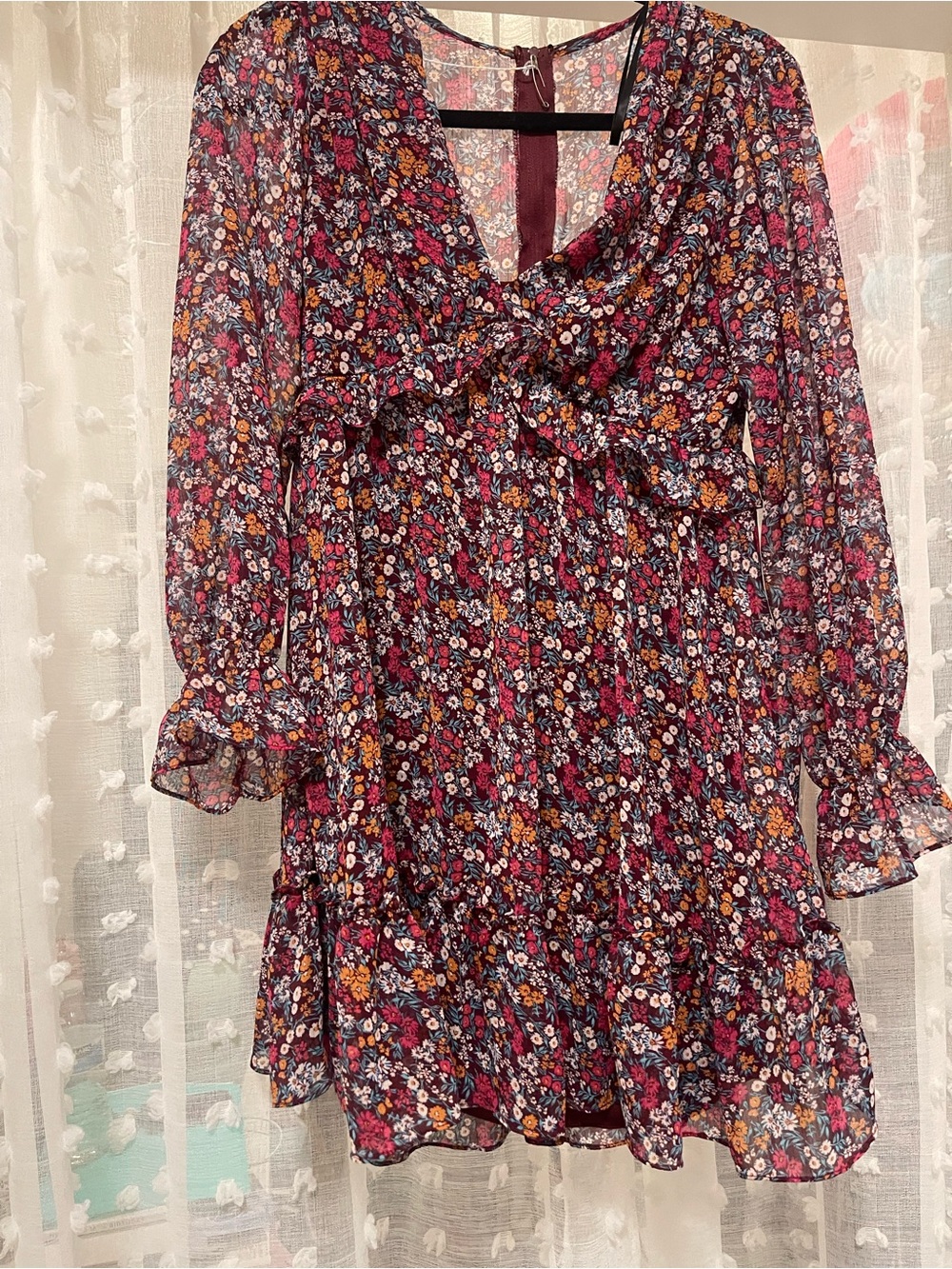 Floral Long Sleeve Tiered Mini Dress - Multicolor - Picture 4 of 5
